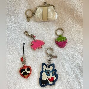 Coach Pink Pig Keychain patent Leather & Metallic leather Charm Cute Animal Fob